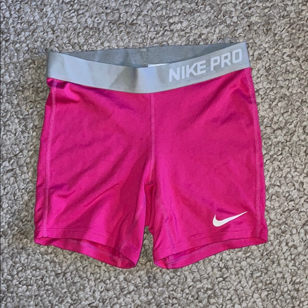 Nike Pro Hot Pink Womens Compression Shorts with Silver Waistband